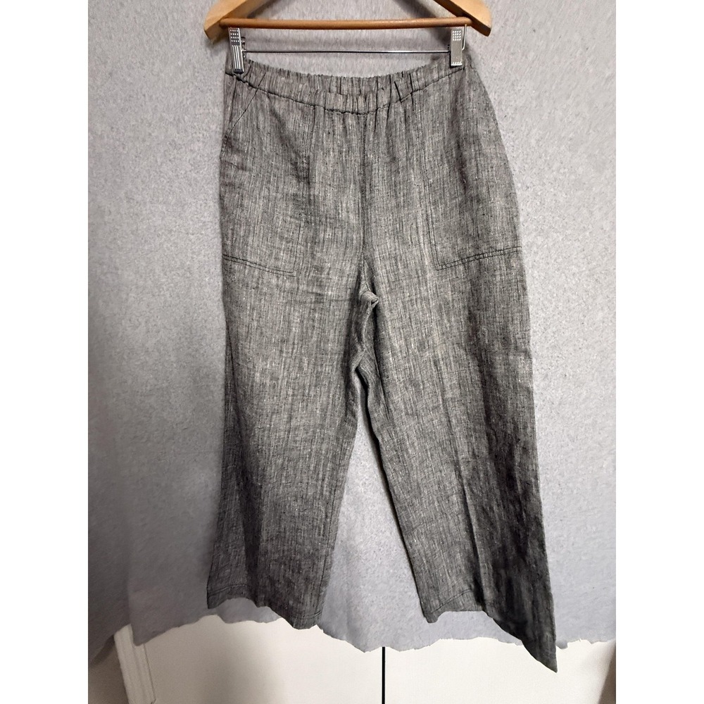 Valerie Stevens Pants Womens Large Gray Linen Wide Leg Pull On Pockets Casual
